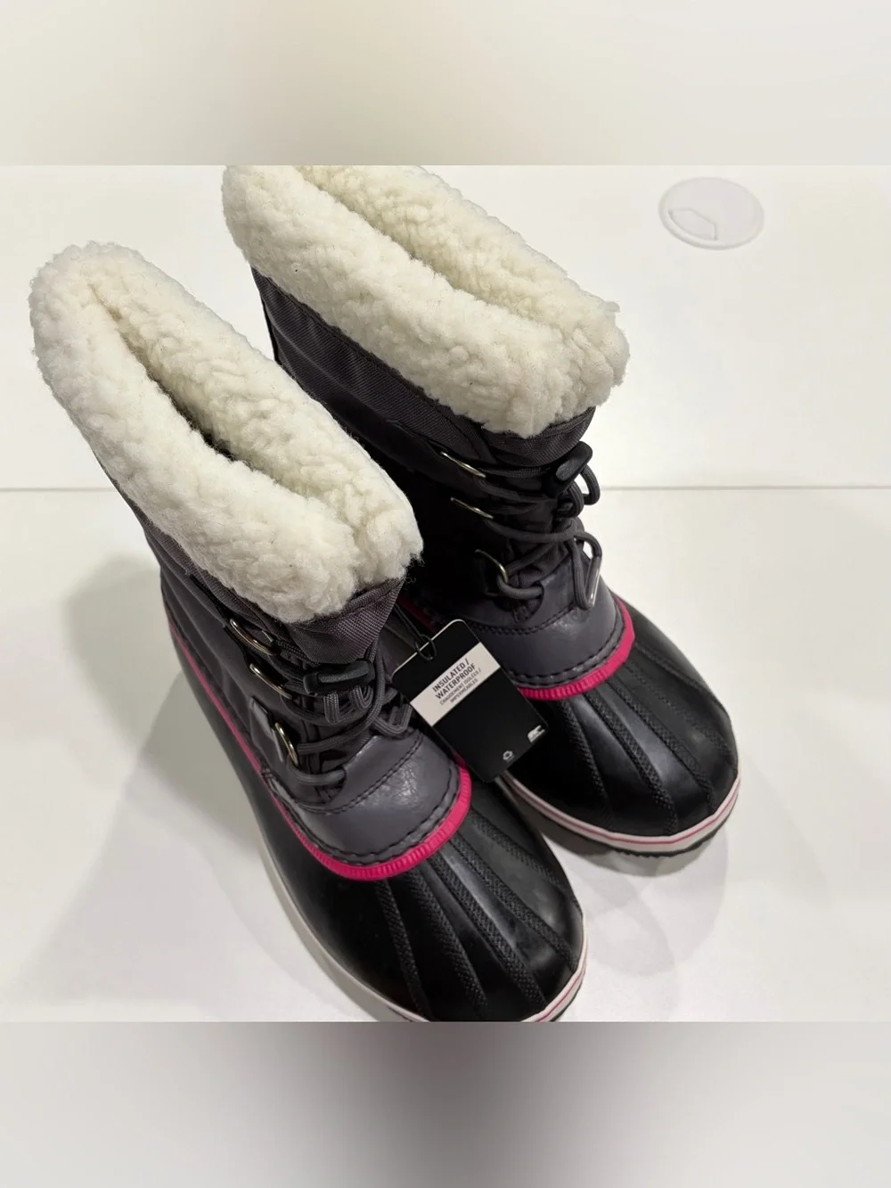 Sorel Youth 6 Years 6Y Yoot Pac Nylon Snow Boots Winter NWT Black Pink Girls